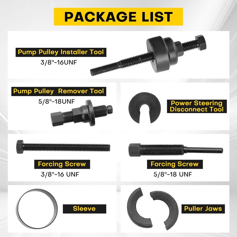 Acymner Power Steering Pulley Puller and Installer Tool Kit | Power Steering Pump Pulley Kit, Remover & Installer for Power Steering, Water Pump, and Vacuum Pump Pulleys - Image 2